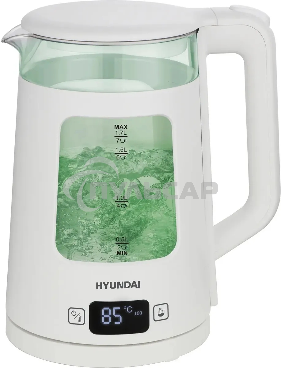 Чайник электрический Hyundai HYK-G9407 1.7л. 2200Вт белый корпус: стекло