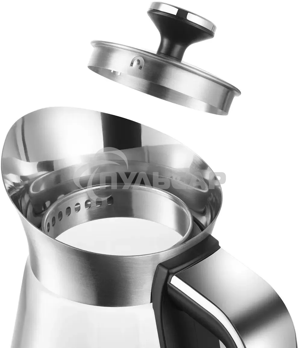 Чайник электрический Redmond KG222 1.5 л, 2200 Вт, стекло/сталь, серебристый/черный