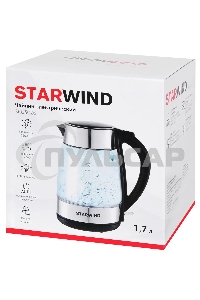Чайник электрический Starwind SKG3026 1.7л. 2200Вт черный/серебристый (корпус: стекло)