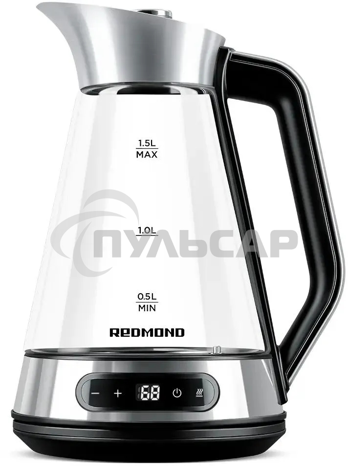 Чайник электрический Redmond KG222 1.5 л, 2200 Вт, стекло/сталь, серебристый/черный