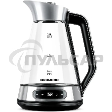 Чайник электрический Redmond KG222 1.5 л, 2200 Вт, стекло/сталь, серебристый/черный