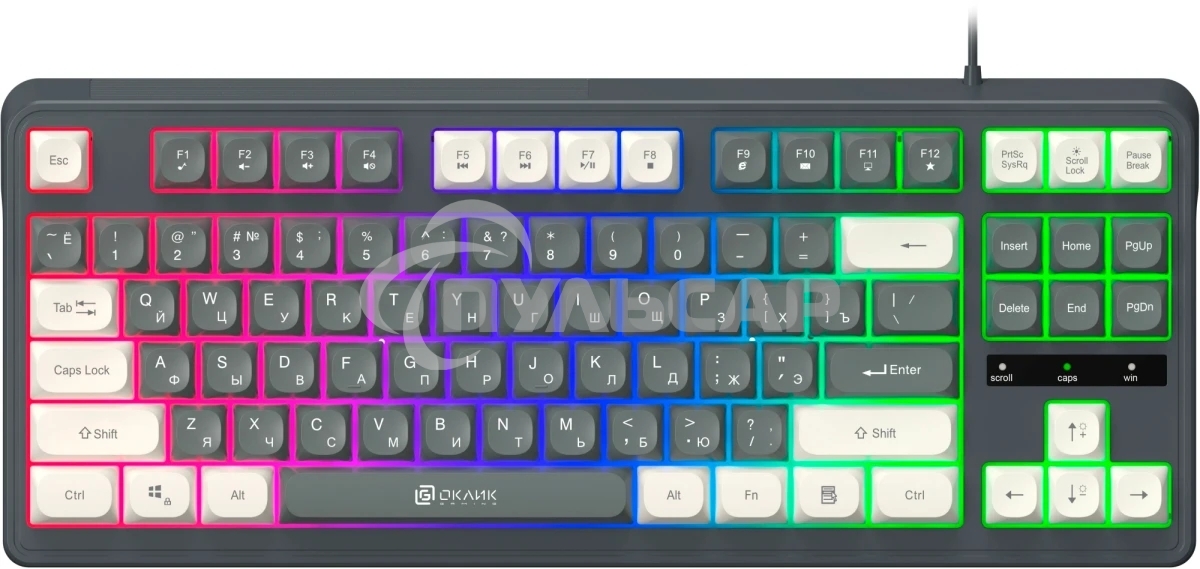 Клавиатура проводная Oklick 711G серый/белый USB Multimedia for gamer LED (1790385) кабель 1.5м
