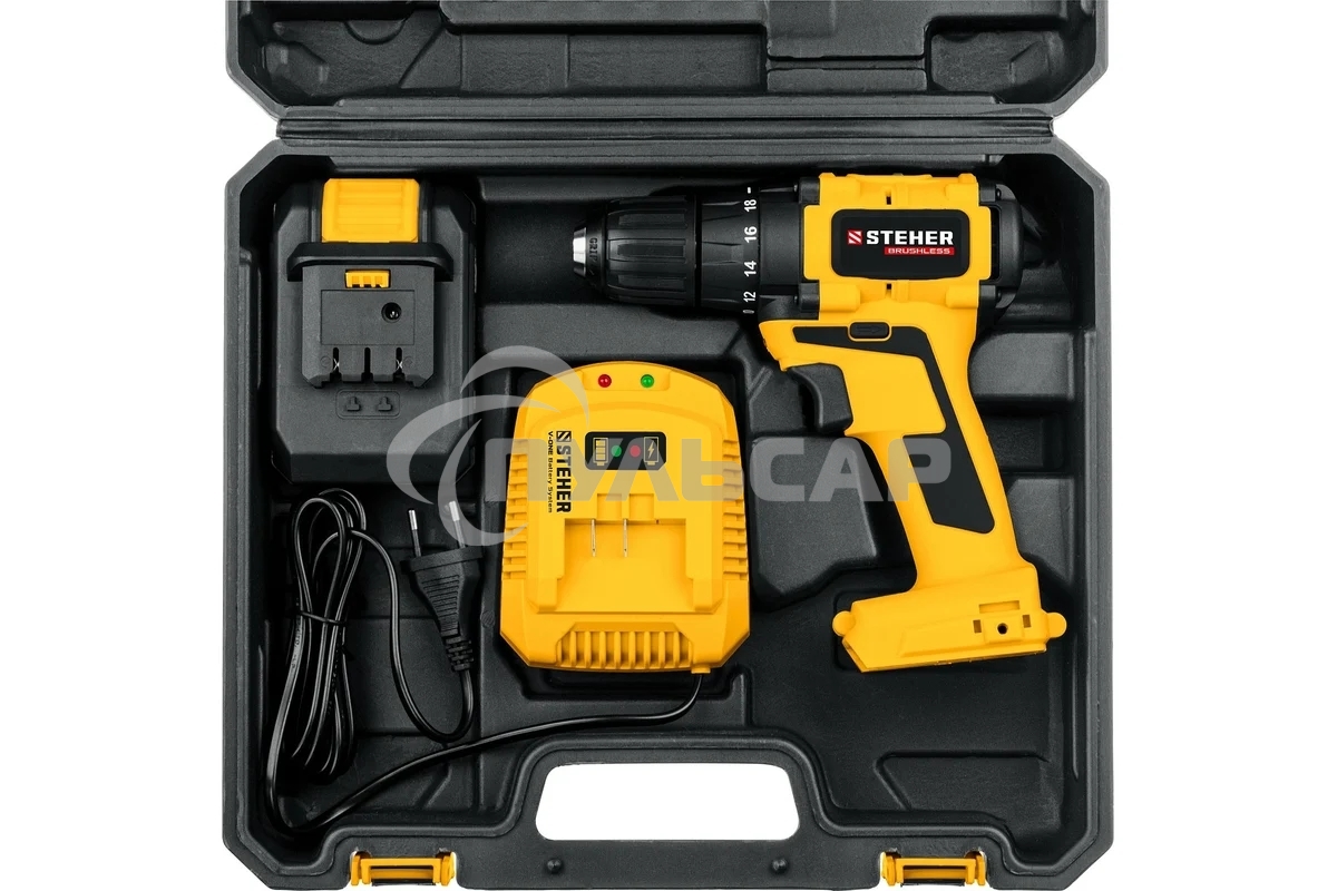 Дрель-шуруповерт STEHER CDB-200-1, Аккумуляторная, 20В, Кейс