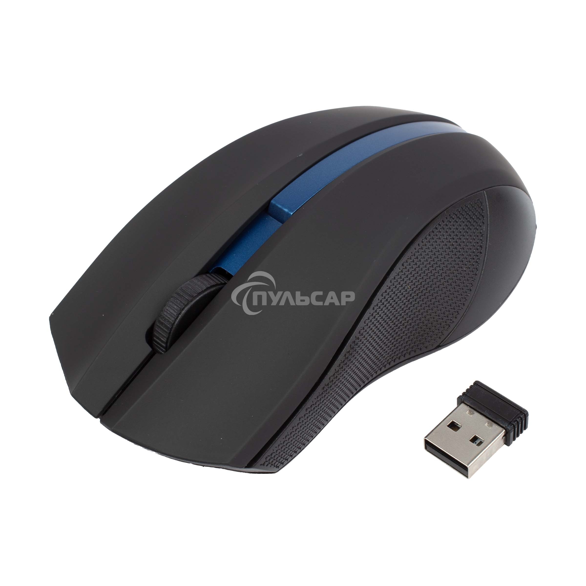 Мышь беспроводная HIPER HOMW-074 черный/синий, 1000 dpi, радиоканал, USB, кнопки - 3