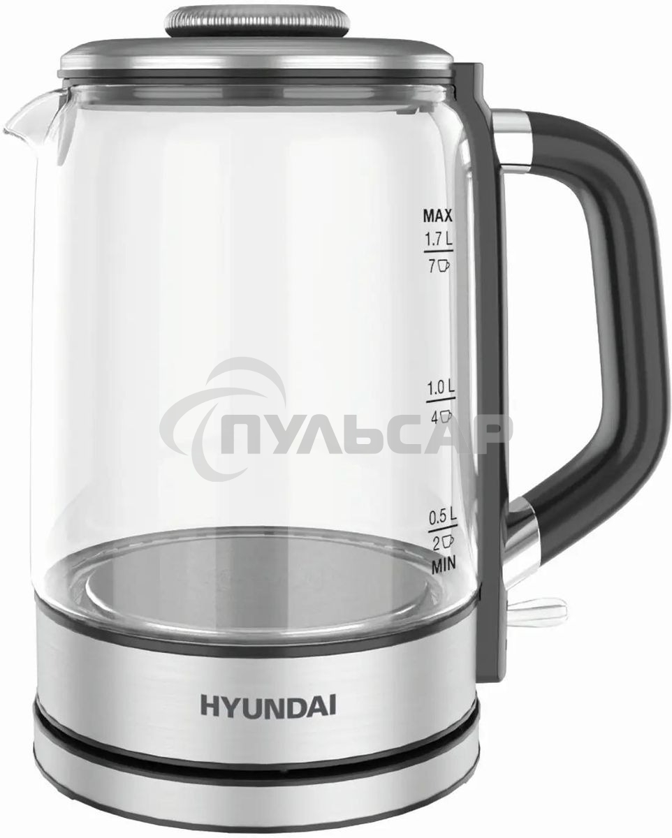 Чайник электрический Hyundai HYK-G5501 1.7 л, 2200 Вт, серебристый/черный