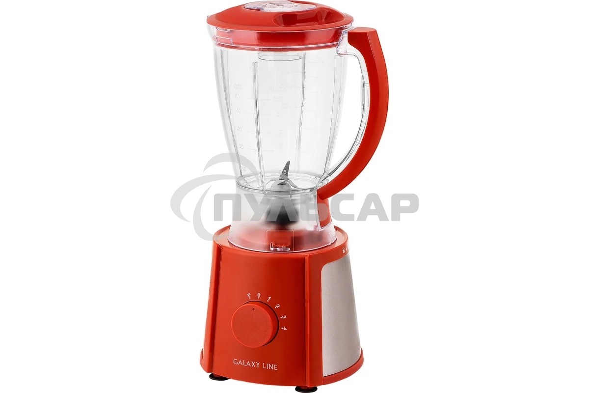 Блендер Galaxy Line GL 2162, красный, стационарный, 700 Вт, четырехлопастный нож, 4 скорости, импульсный режим