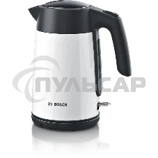 Чайник электрический Bosch TWK7L461, 1.7л, 2400 Вт., нерж.сталь, покрытая эмалью, белый,шкала уровня воды