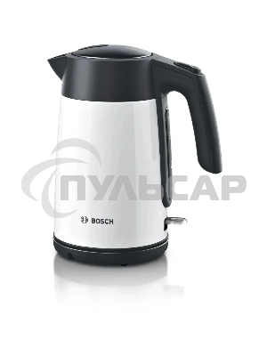 Чайник электрический Bosch TWK7L461, 1.7л, 2400 Вт., нерж.сталь, покрытая эмалью, белый,шкала уровня воды