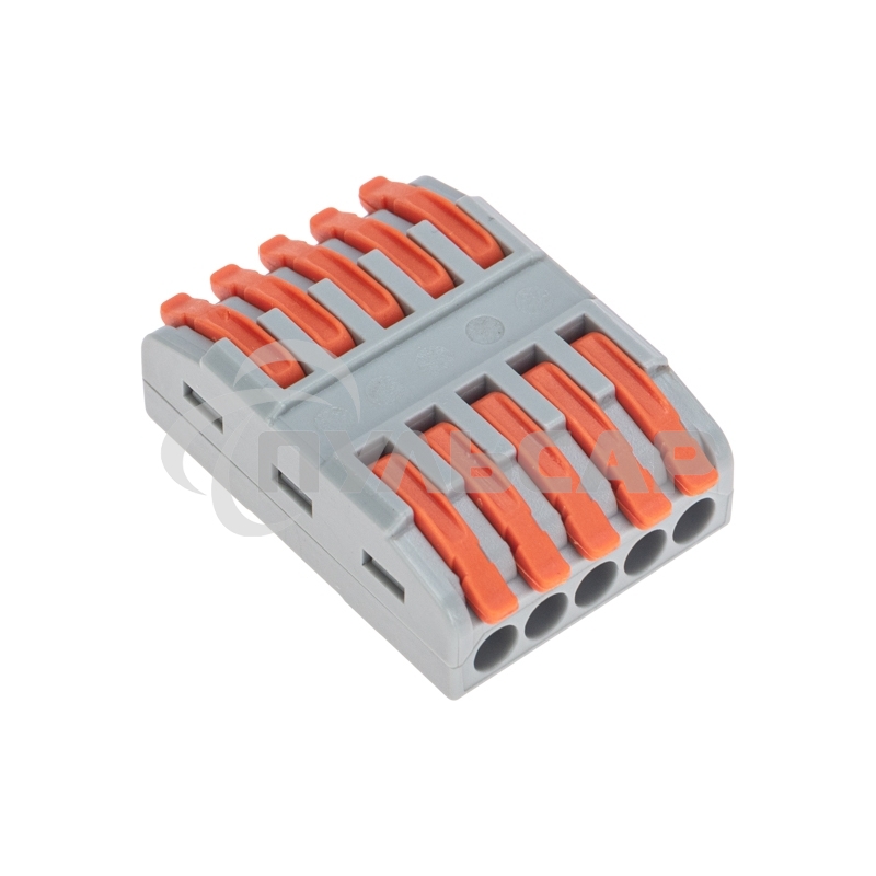 Клемма Rexant СМК 222-425 проходная 5 полюсов (0,08-4мм²), серая (30 шт/уп)