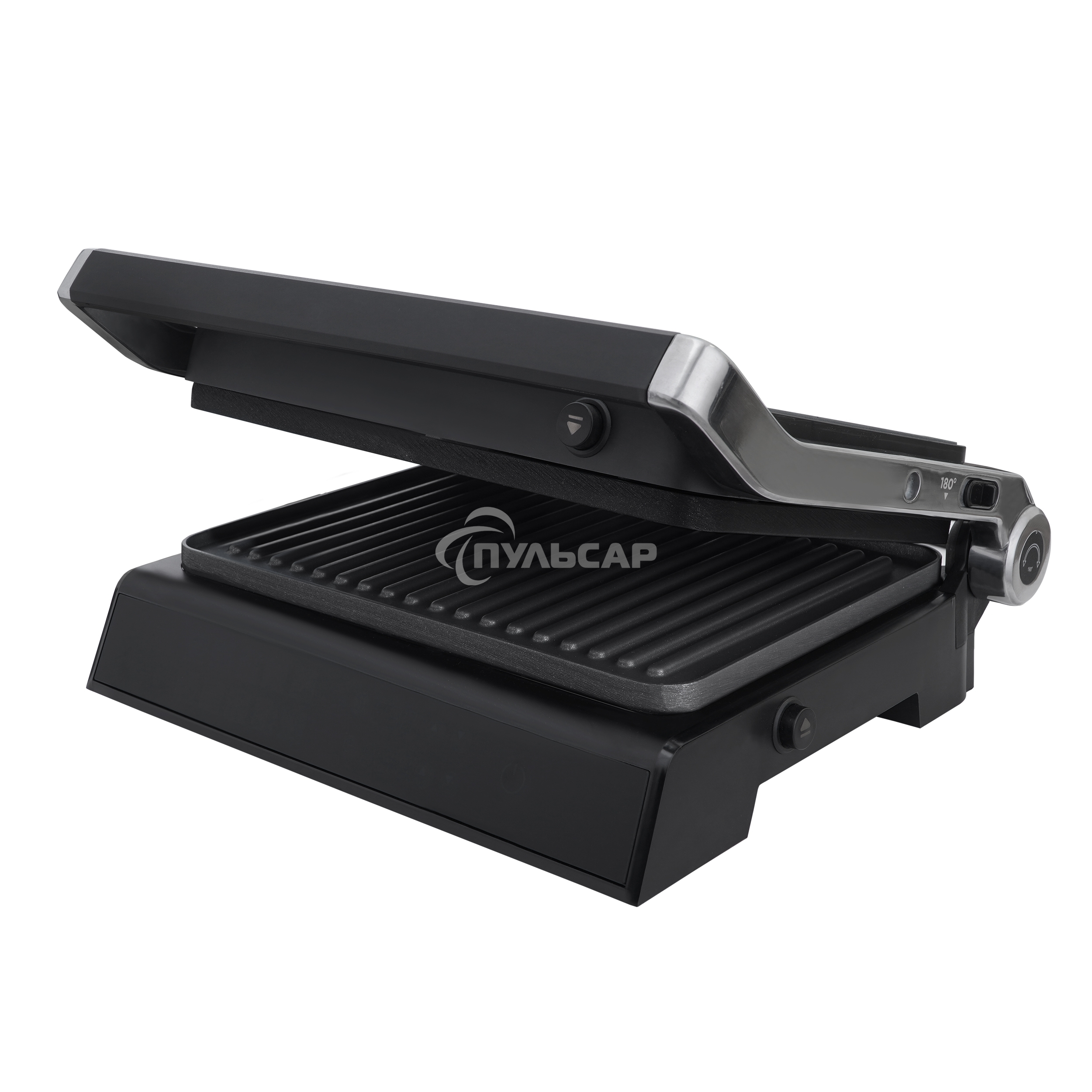 Гриль KORTING KGPA 0403 W Infinity, мощность 2000 Вт, сенсорное управление, цветной дисплей, 10 автоматических программ, раздельная регулировка температуры верхней и нижней панелей, температура от 90 до 230 градусов, таймер, цвет черный