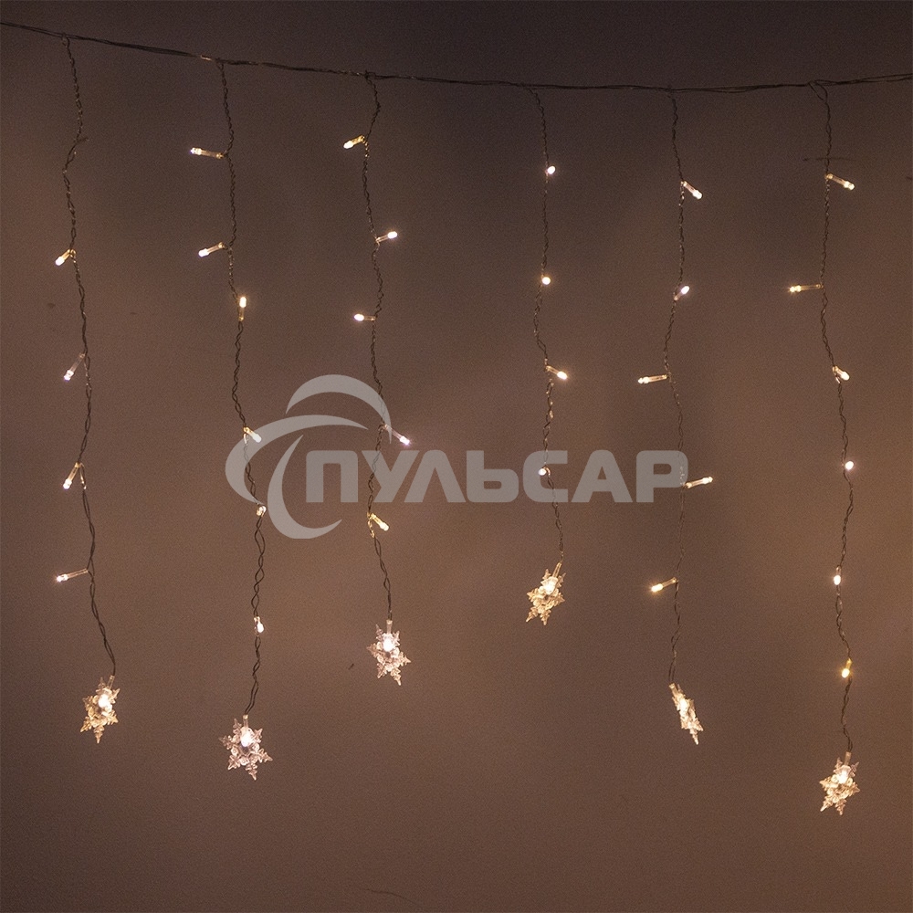 Гирлянда светод. Funray Бахрома IC100WWS, 2*0.6м, 100ламп, тепл.бел., со снежинками, IP20