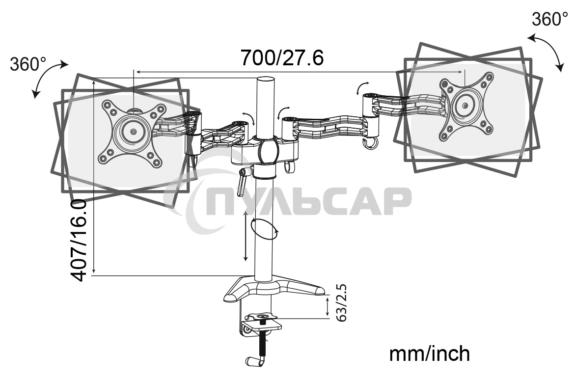 Кронштейн для мониторов Cactus CS-VM-D08-BK черный 13