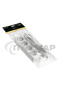 Удлинитель ExeGate ECE-4-5W (EX285818RUS), белый, 5 м, евровилка с заземлением, 4 евророзетки с заземлением, 2200 Вт