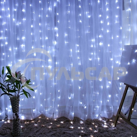 Гирлянда светодиодная новогодняя ЭРА ЕNIGW - 320W Занавес 8 режимов 3*2 м холодный белый 320 LED IP20