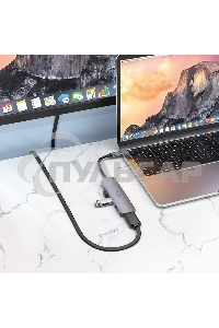 Разветвитель USB-C Hoco HB27 4порт. серый