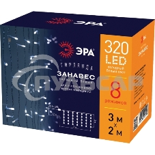 Гирлянда светодиодная новогодняя ЭРА ЕNIGW - 320W Занавес 8 режимов 3*2 м холодный белый 320 LED IP20