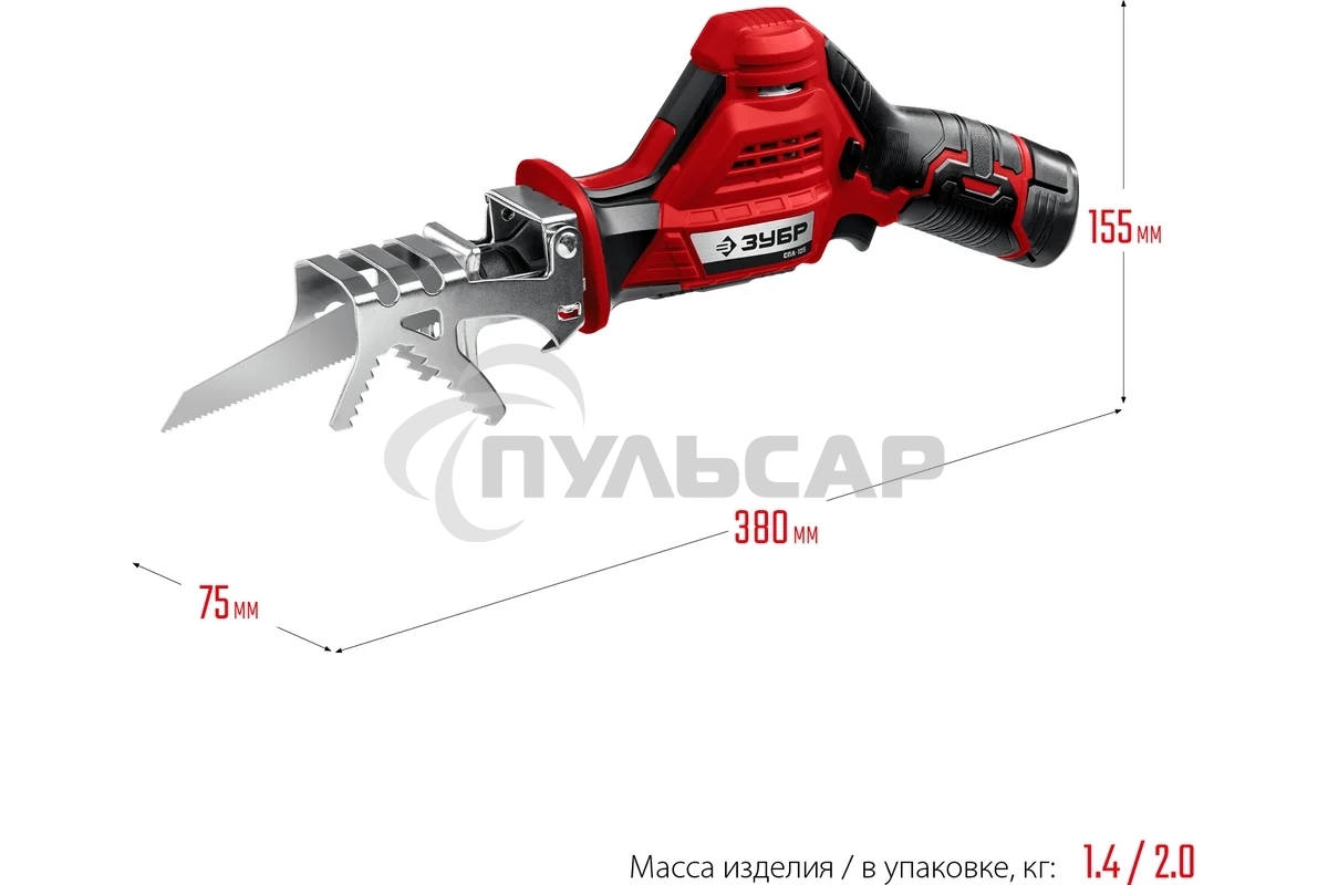 Пила сабельная. ЗУБР 12В, 1 АКБ (2А·ч), в коробке, СПЛ-125-21