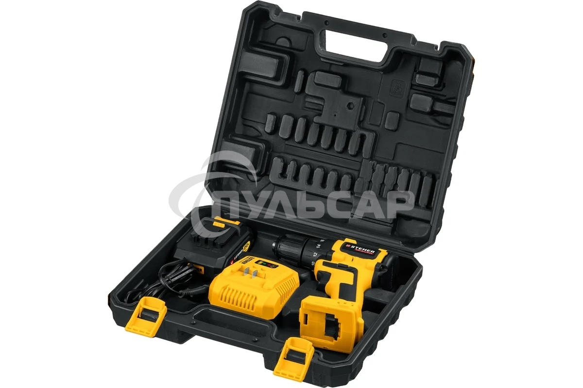 Дрель-шуруповерт STEHER CDB-200-1, Аккумуляторная, 20В, Кейс