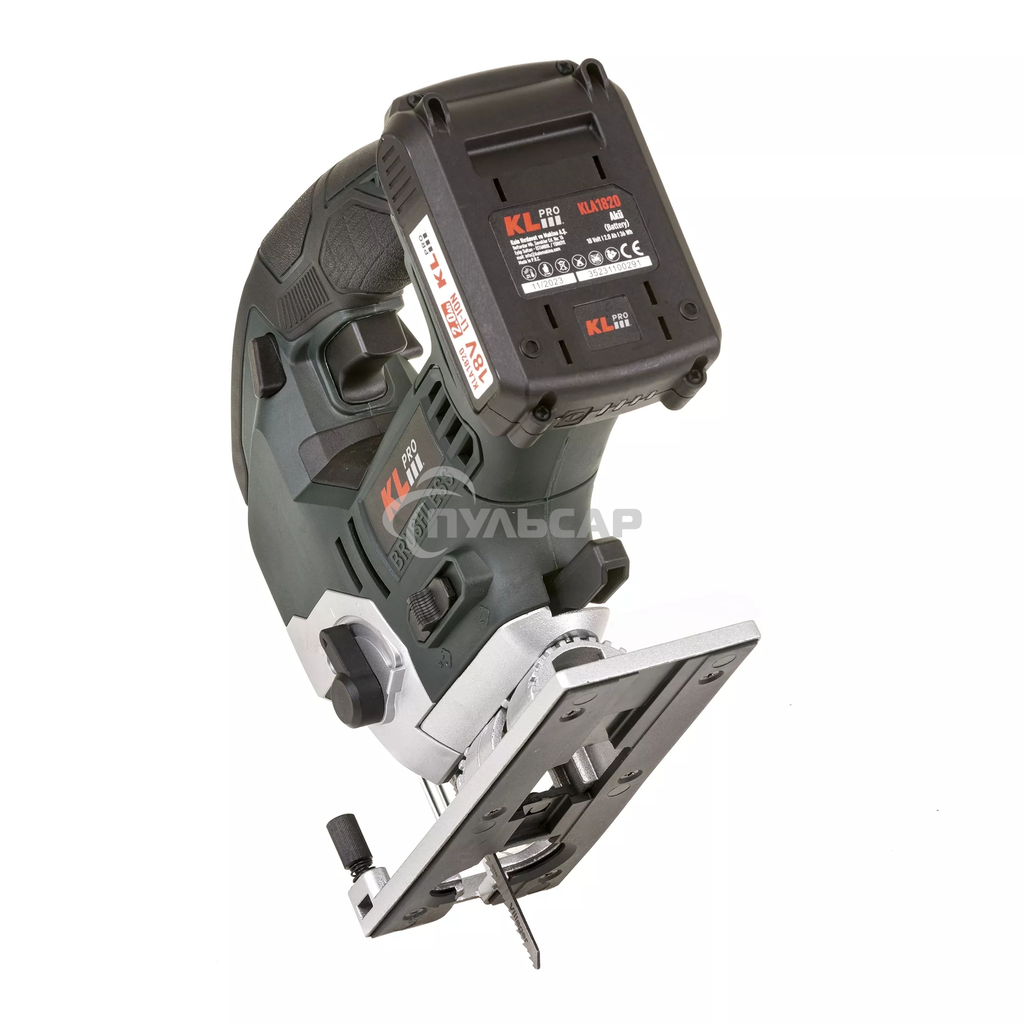 Профессиональный лобзик бесщеточный KLPRO KLDT18B-20 (18В, Li-ion-2шт, 2.0А·ч, патрубок для пылесоса, полотна (дерево/металл, З/У, кейс)
