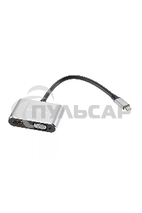 Кабель-концентратор USB3.1 TypeCm -->HDMI+USB3.0+PD+VGA Alum Grey 4K@30Hz, Telecom<TUC055>