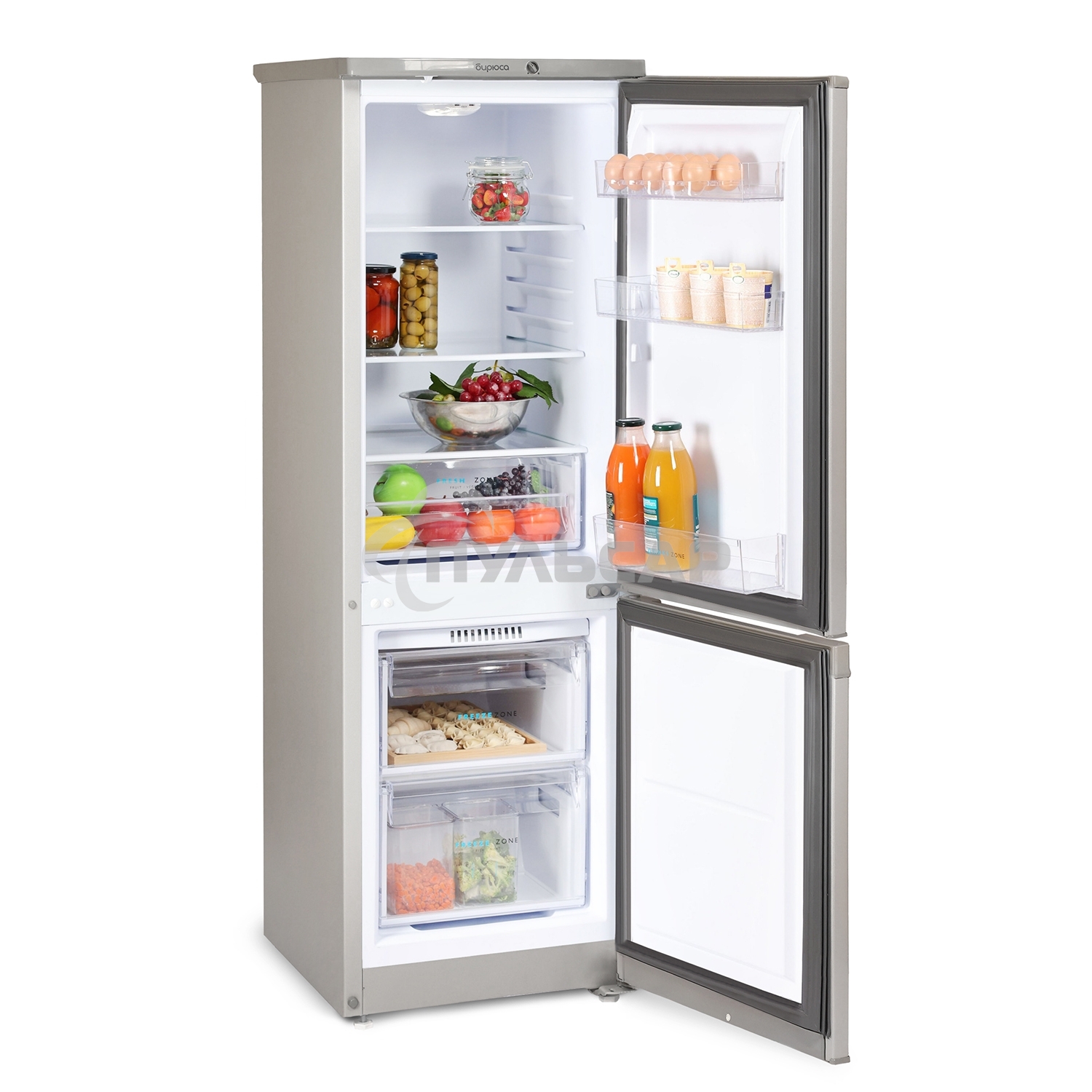 Холодильник Бирюса M418 металлик двухкамерный 125/55л морозилка снизу