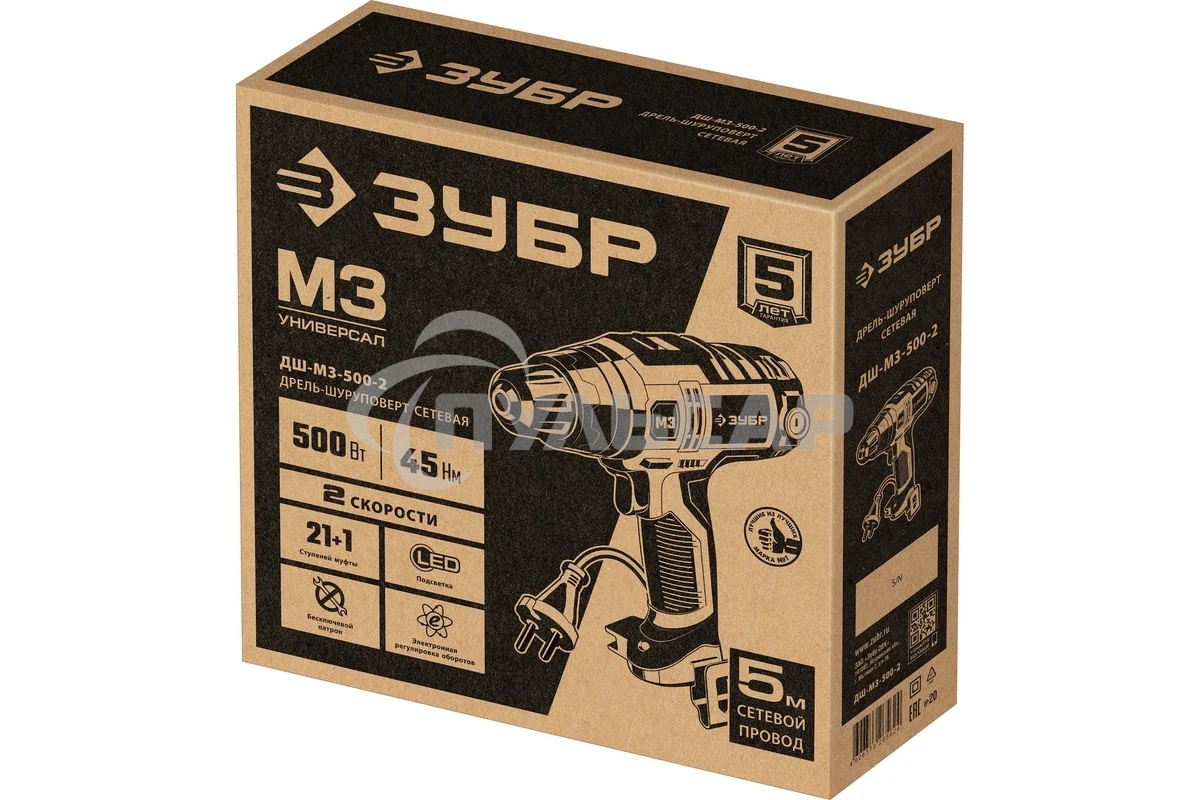 Дрель-шуруповерт ЗУБР ДШ-М3-500-2, Сетевая, 500Вт