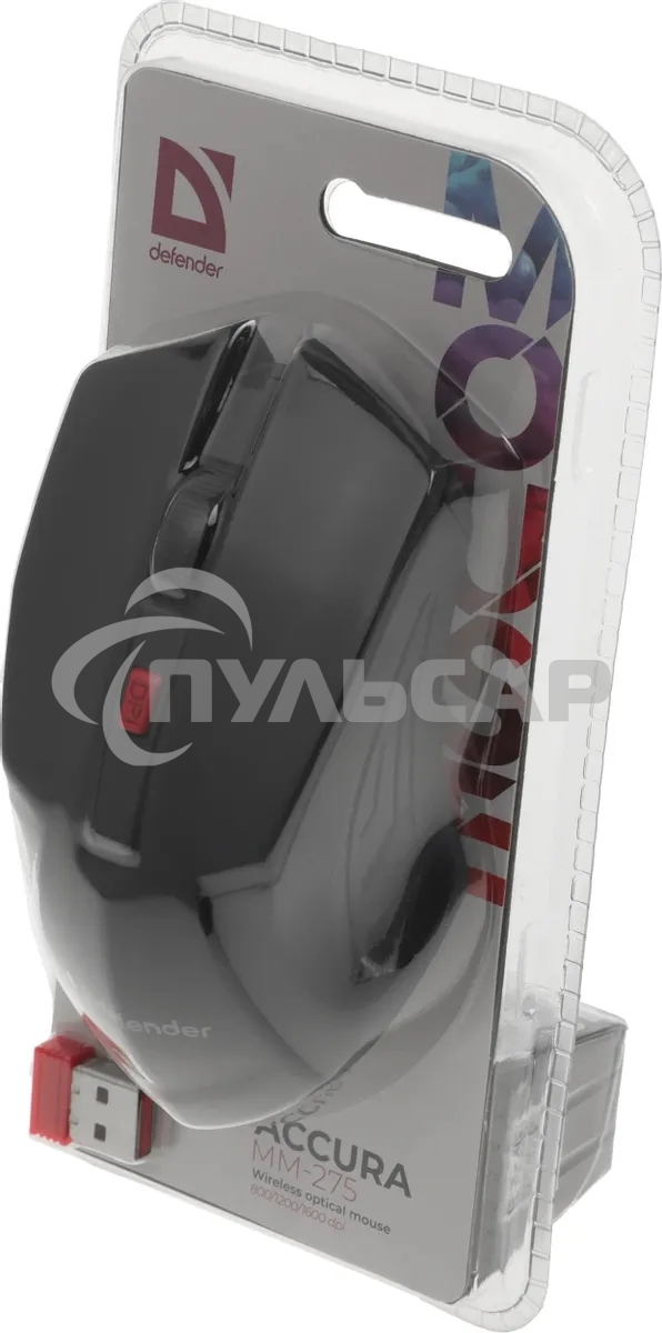Мышь беспроводная Defender Accura MM-275 красный, 1600 dpi, радиоканал, USB, кнопки - 6
