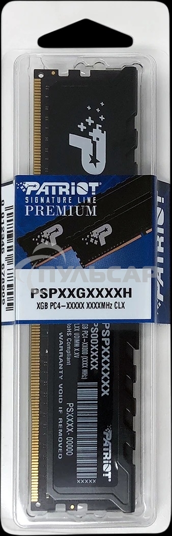 Оперативная память Patriot Memory Signature Premium RTL PSP48G2666H1 DDR4 8Gb 2666MHz RTL PC4-21300 CL19 DIMM 288-pin 1.2В single rank с радиатором Ret