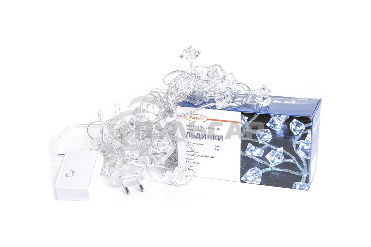 Гирлянда светод. Funray Льдинки, SE-ICE-440W, 220В, 4м, 40LED, холодный белый, прозр шнур 3м,