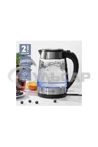 Чайник электрический Galaxy Line GL 0558, черный, стекло, 2200 Вт, 1,7 л
