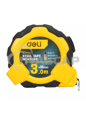 Рулетка Deli DL3795 3м*16мм, Автостоп, ударопрочный корпус, метрическая