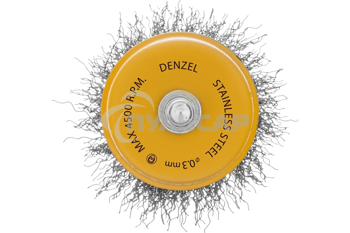Щетка для дрели Denzel 50 мм, чашка, со шпилькой, нержавеющая витая проволока