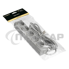 Удлинитель ExeGate ECE-5-1.8G (EX285820RUS), серый, 1,8 м, евровилка с заземлением, 5 евророзеток с заземлением, 2200 Вт