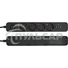 Сетевой фильтр Гарнизон 2.0 Мультипорт EPS-4-U3-B-2, 4 р, 10А, 3xUSB, 2м, ур.защиты 2+, черный, пакет