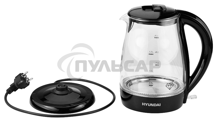 Чайник электрический Hyundai HYK-G2011 1.7л. 2200Вт черный (корпус: стекло)