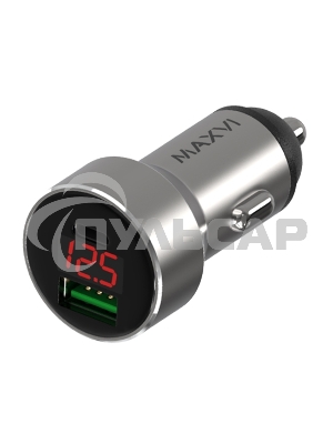 Автомобильное зарядное устройство Maxvi CCM-M602PD LED metallic silver 6A, 1xUSB, 1xType-C, QC3.0