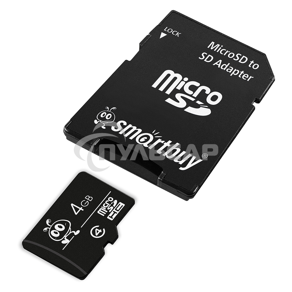 Флеш карта Micro SDHC 4Gb Smartbuy Сlass 4 (с адаптером SD)