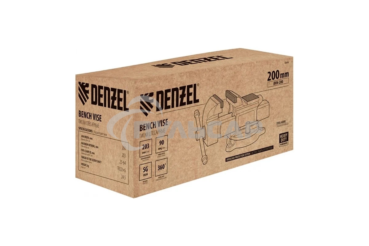 Тиски слесарные Denzel BVH-200, 200 мм, поворотные, стальная направляющая, с наковальней