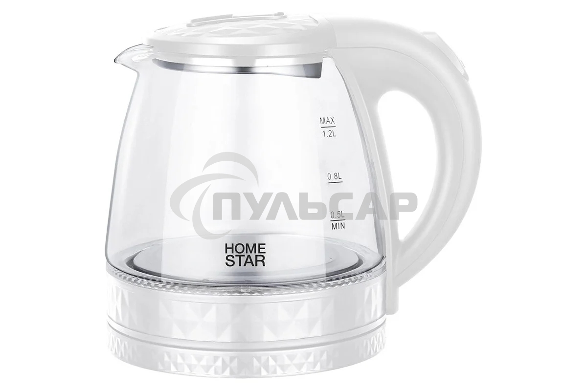 Чайник электрический HOMESTAR HS-1053 1,2 л,стекло,пластик,белый (106464)