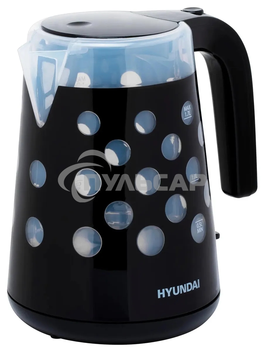 Чайник электрический Hyundai HYK-G2012 1.7л. 2200Вт черный/прозрачный (корпус: пластик)