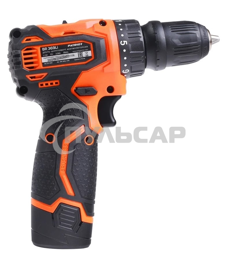 Дрель-шуруповерт Patriot BR 369Li, Аккумуляторная, 12В, 2 АКБ, Кейс