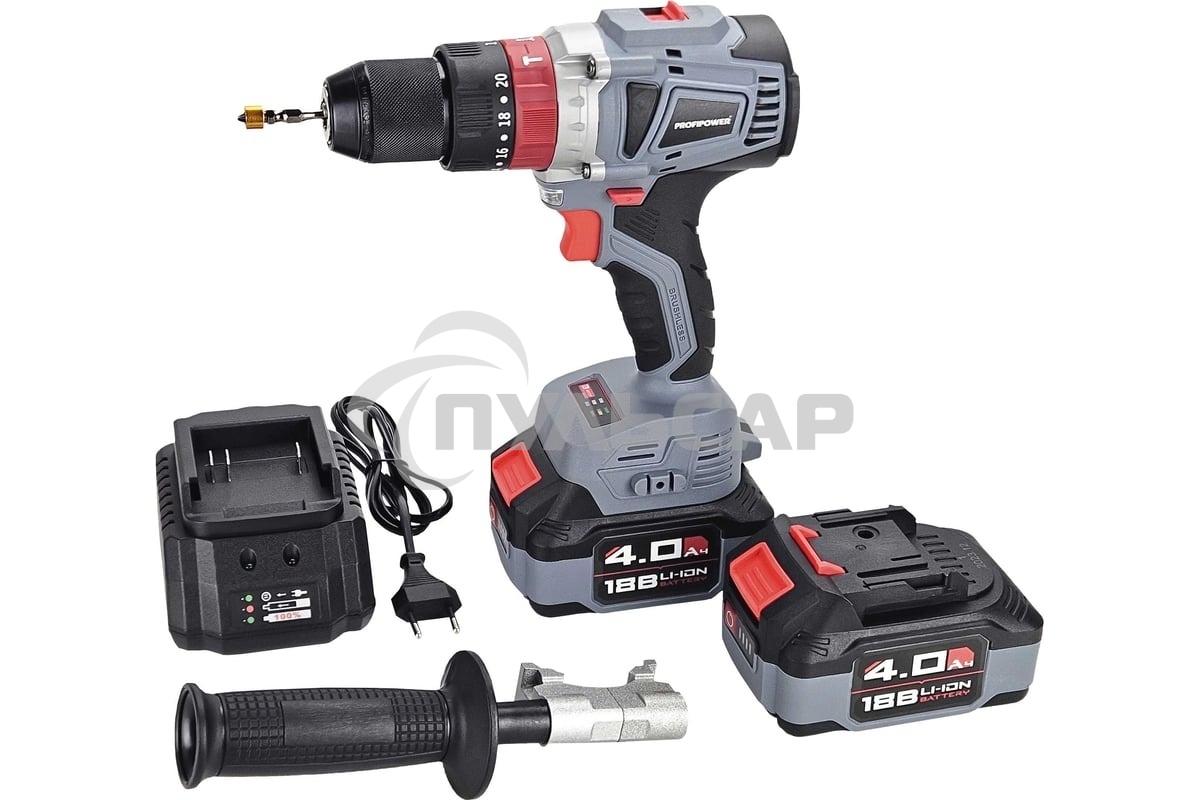 Аккумуляторный шуруповерт бесщеточный ударный ProfiPower MKDHP-18V (без акб,18В,80Нм, 2 скорости,магнитная бита,рукоятка,в коробке)