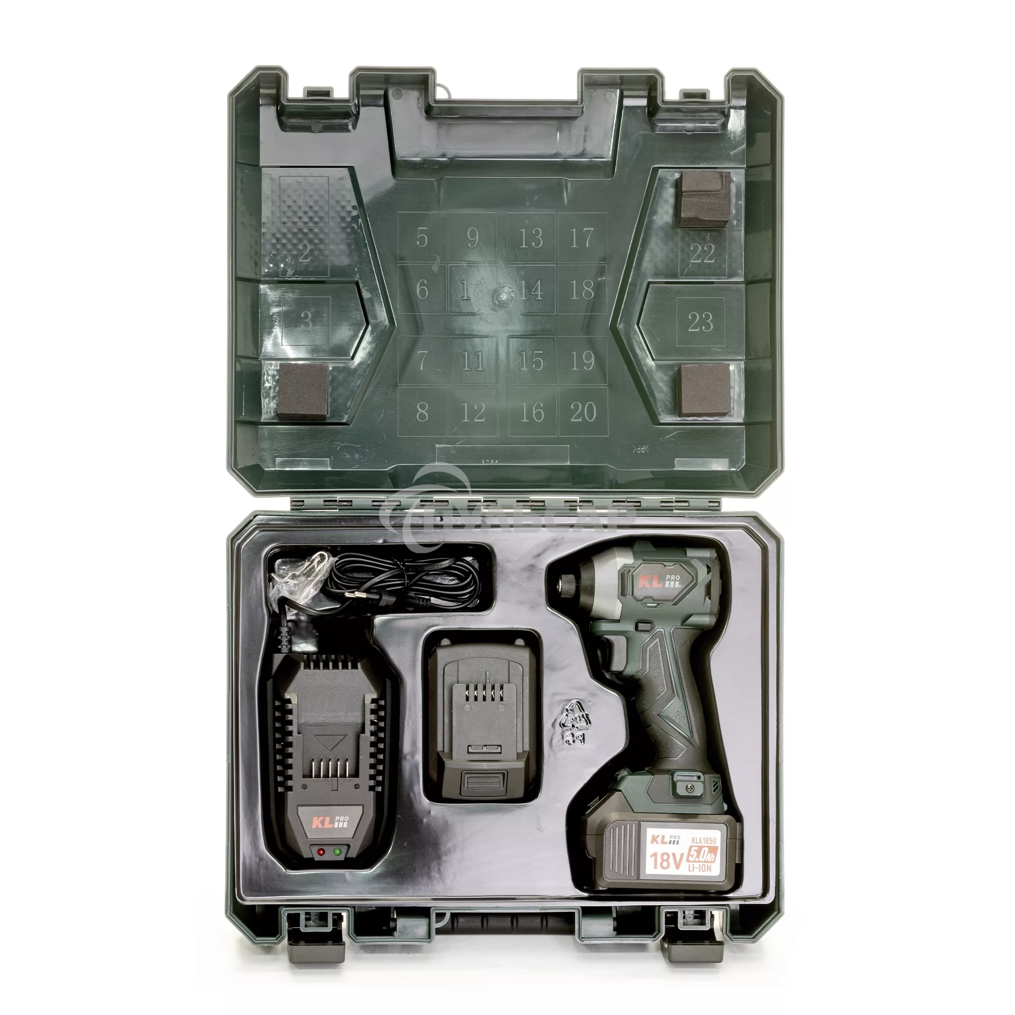 Профессиональный бесщеточный винтоверт аккумуляторный KLPRO KLDV18BH-50 (18В, Li-ion-2шт, 5.0А·ч, 220Нм, 2 скорости, подсветка,З/У,в кейсе)