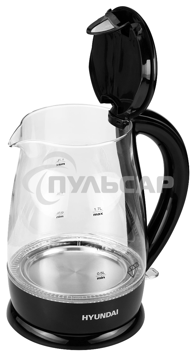 Чайник электрический Hyundai HYK-G2011 1.7л. 2200Вт черный (корпус: стекло)
