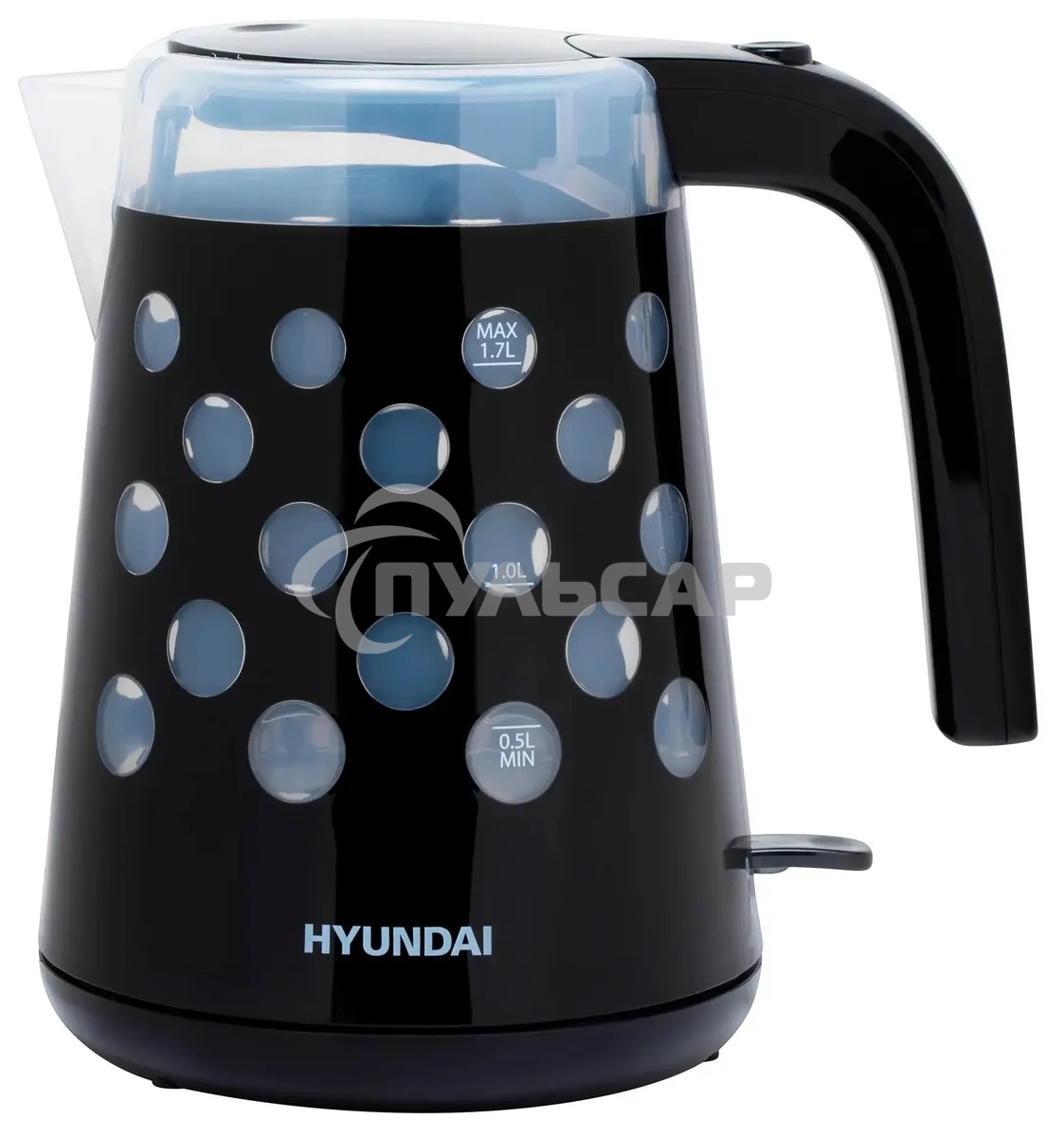 Чайник электрический Hyundai HYK-G2012 1.7л. 2200Вт черный/прозрачный (корпус: пластик)