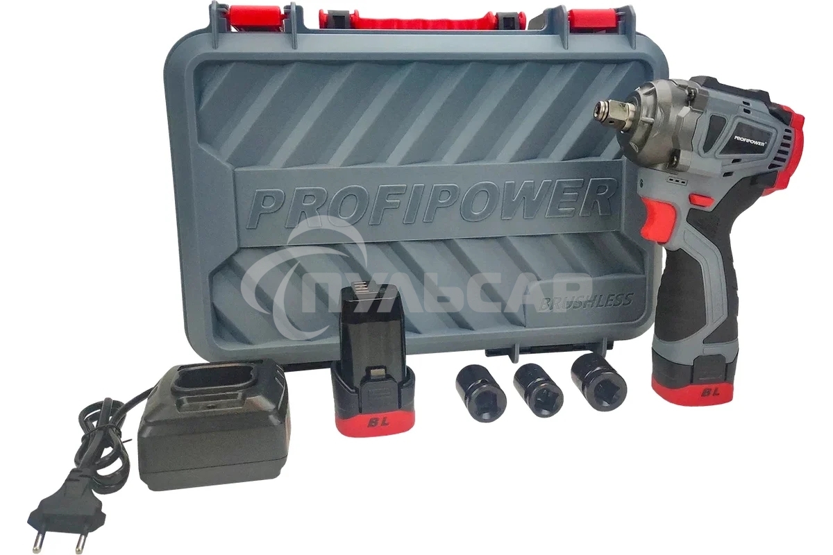 Аккумуляторный бесщеточный ударный гайковерт ProfiPower BL-163 (16В, 260Нм, Li-ion 2шт, 2.0А·ч, ударные головки 17,19,21, З/У,в кейсе)