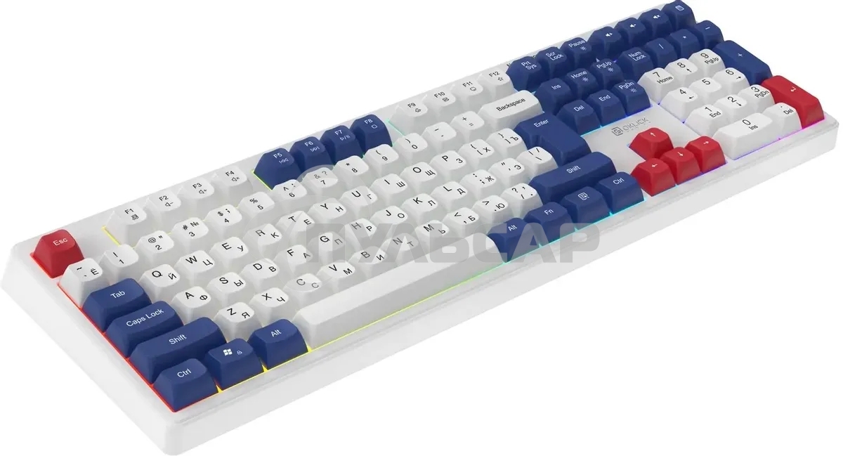 Клавиатура проводная Oklick 725G белый/красный USB Multimedia for gamer LED (2070294)