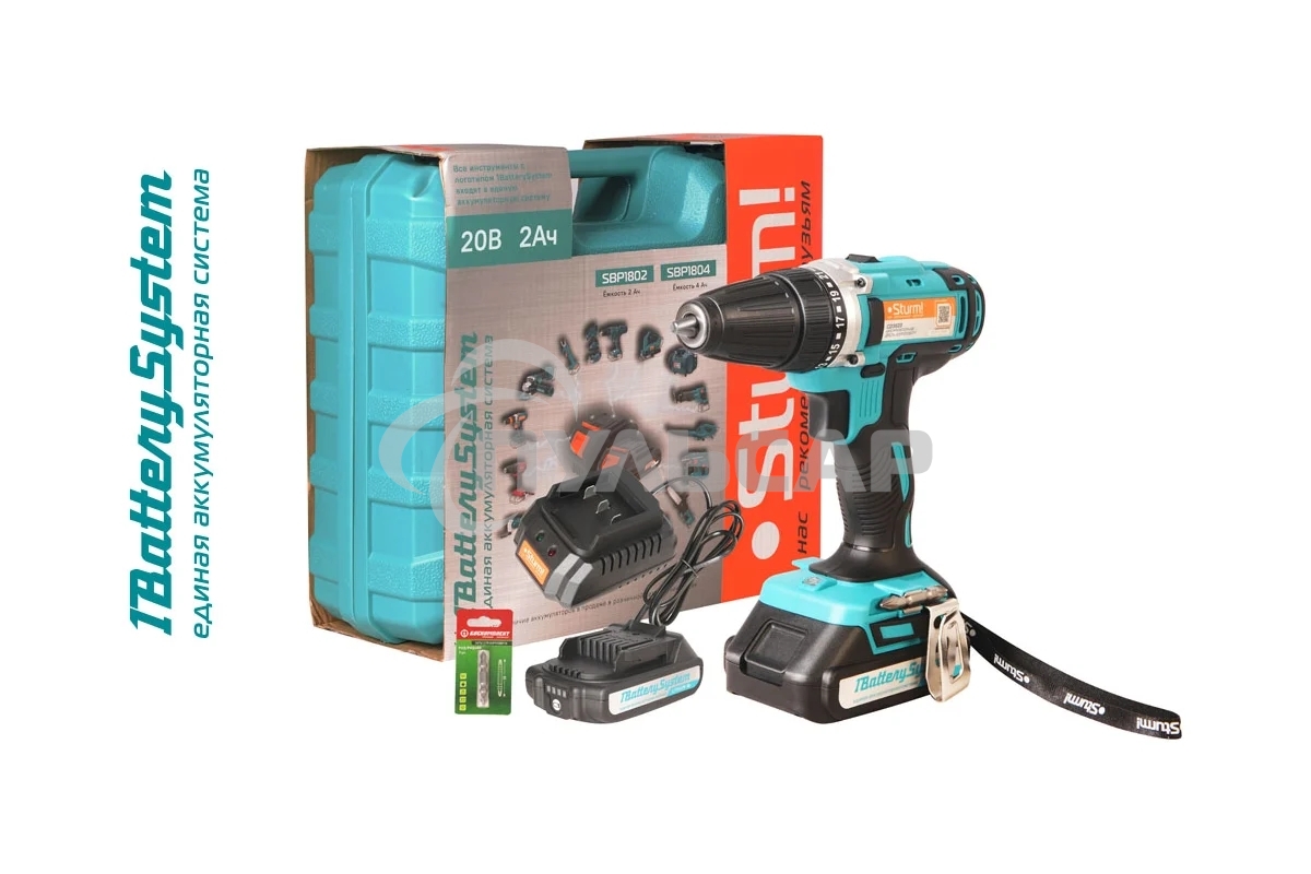 Дрель-шуруповерт Sturm CD3620, Аккумуляторная, 20В, 2 АКБ, Кейс