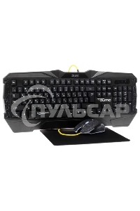 Игровой комплект Qumo Solaris, клавиатурапроводная K03, 104 клавиши, встроенная радужная подсветка, мышь проводная M10, оптическая, 800/1200/1600/2200 dpi, коврик