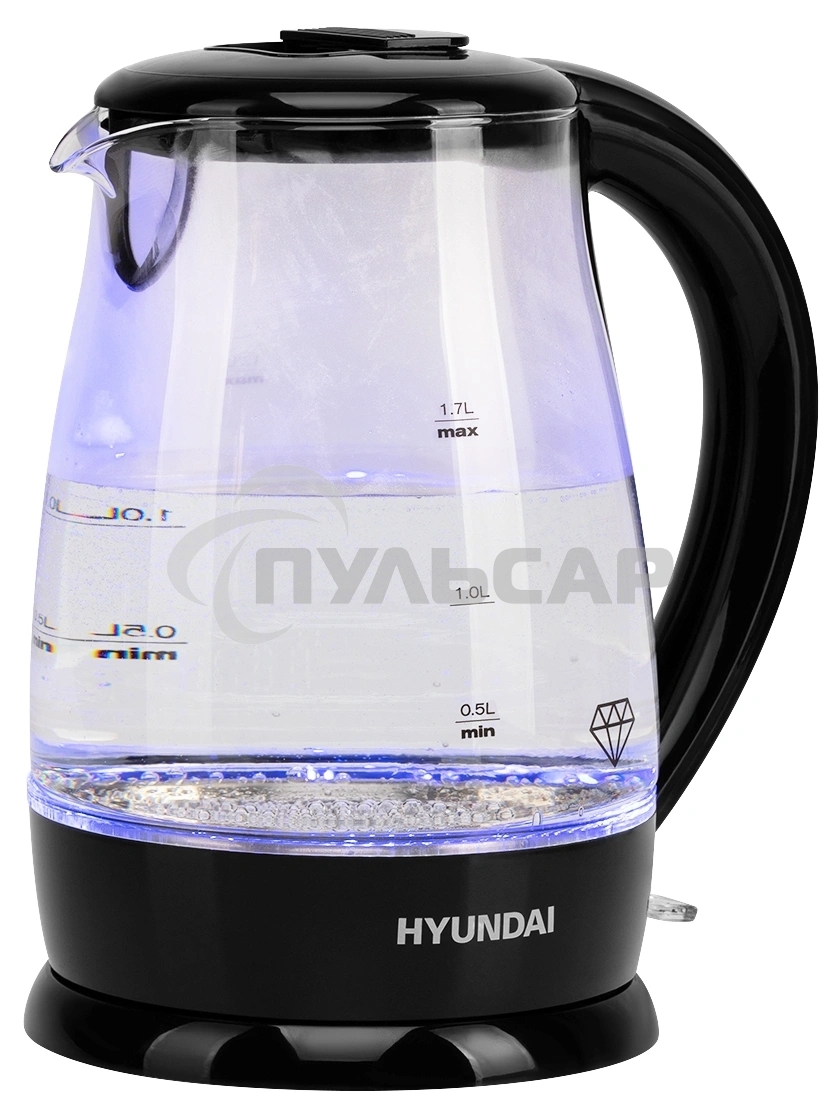 Чайник электрический Hyundai HYK-G2011 1.7л. 2200Вт черный (корпус: стекло)